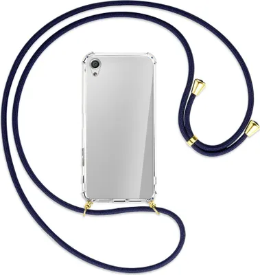 Produktbild von Handykette Backcover-Schutzhülle mit Band (Metall goldfarben) für Sony Xperia X Performance - dunkelblau