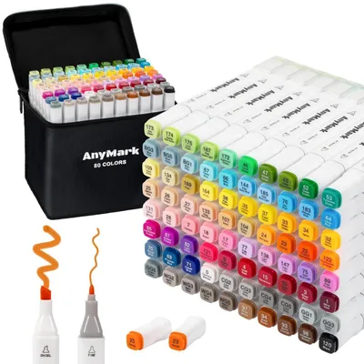 Produktbild von Alkohol Marker Set 80 Farben Twin Tip Künstlerstifte Meißel- & Feinspitze mit Tragetasche
