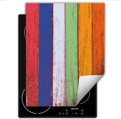 Produktbild von DarHaus Herdabdeckplatte Einteilig Küche Abdeckplatte für Glaskeramikfeld Abdeckung Induktionskochfeld Aufrollbare Matte 40x52 cm, bunt - Holz