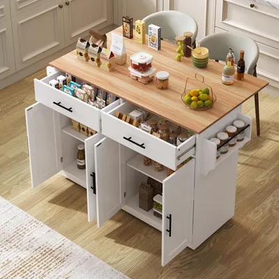 Obrázek produktu pro Servírovací vozík, bílý, rozměry 120x46(70)x91 cm, sklopná deska, kolečka a dřevěné nohy jsou vyměnitelné, vhodný do kuchyně/jídelny.