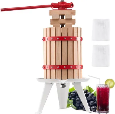 Immagine prodotto di Pressa manuale per vino da frutta per la produzione di vino Cestello in legno da 1,6 galloni/6 litri