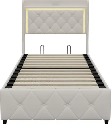 Produktbild von Fortuna Lai Polsterbett 90x200cm mit Kopfteil und 2 Schubladen, USB, LED Beleuchtung, Funktionsbett Samtstoff mit Lattenrost für Erwachsene & Jugen