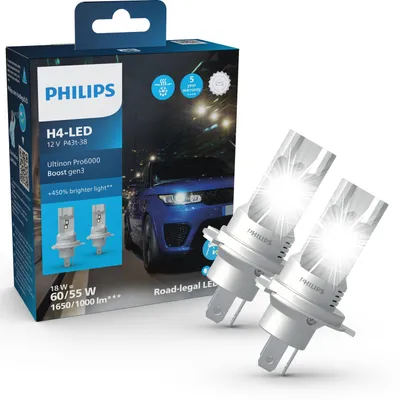 Zdjęcie produktu dla Philips Ultinon Pro6000 Boost 11342U60B3X2 Żarówka samochodowa, 18 W, 12 V, H4, LED, 2 szt.