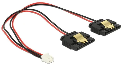 Zdjęcie produktu dla DeLOCK 85249, 0,2 m, Molex (2-pin), 2 x SATA 15-pin, Żeńska, Prosty, Prosty