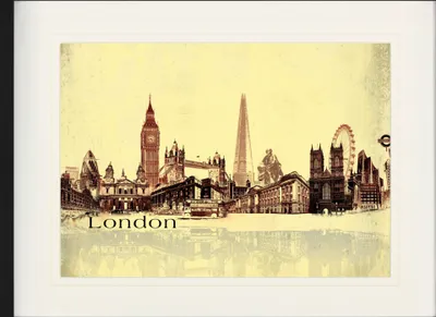 Produktbild von London Gerahmtes Bild Mit Edlem Passepartout | Wand-Bilder | Im Bilderrahmen - Städte-Collage, Vintage Style (60 x 80 cm)