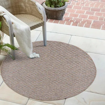 Obrázek produktu pro Venkovní Koberec Mazovia - Jednobarevný, Hnědý, Kulatý Koberec na Balkon, Terasu - Geometrický vzor - Odolný Proti Povětrnostním Vlivům - 150 x 150 cm