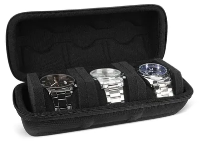 Produktbild von Uhrenbox mit 3 Fächern, EVA-Uhrenhalter, Uhrenaufbewahrungsbox für Damen und Herren, Reiseetui für Uhren mit herausnehmbarem Schaumstoffeinsatz (schwarz)