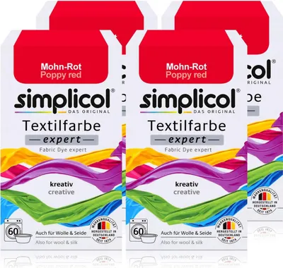 Produktbild von Simplicol Textilfarbe expert Mohn-Rot 150g - Farbe zum Färben (4er Pack)