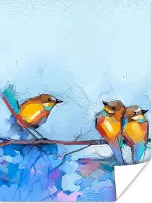 Produktbild von MuchoWow® Poster Gemälde - Ölfarbe - Vogel - Zweig 30x40 cm - Wandplakat - Poster Kinderzimmer