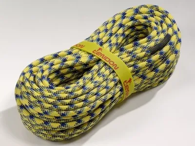 Einfachseil Ambition 9.8 von Tendon; gelb-blau gemustert; für Kletteraktivitäten.