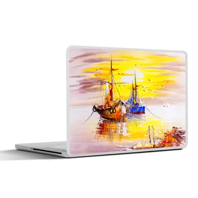 Produktbild von MuchoWow® Laptop Aufkleber Sticker Cover Malerei - Boot - Wasser - Ölfarbe 32.5x23.5 cm - Sticker für Laptop - Selbstklebend