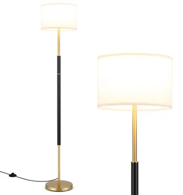 Produktbild von COSTWAY 165 cm Stehlampe, Stehleuchte mit Leinen-Lampenschirm, E27 Fassung & Fußschalter, Standleuchte mit beschwerter Standfuß, Standlampe Schwarz