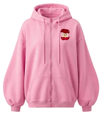 Produktbild von Damen Strickhoodie mit Kapuze, Reißverschluss und Taschen, geprägter Print, reguläre Passform, rosa, S