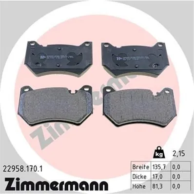 Produktbild von ZIMMERMANN 22958.170.1 Bremsbeläge Satz Vorne Bremsklötze für AUDI Q5 (FYB) Q5 SUV Sportback (80A) Q5 Van (FYB, FYG)