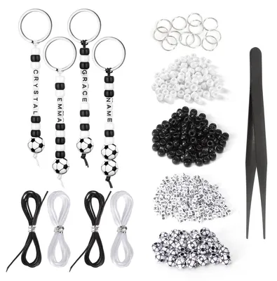 Immagine prodotto di Kit per creare portachiavi a tema calcio con perline, 556 pezzi. Accessori per la creazione di gioielli fai-da-te