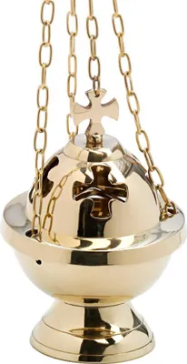Produktbild von Rauchfass mit Kreuz Kette 80cm Messing Weihrauchgefäß Schwenker Deko Gold 7601