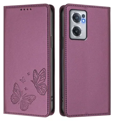 Image de Étui en cuir pour OnePlus Nord CE 2 5G, étui de protection type portefeuille en cuir gaufré « papillon » avec support, violet