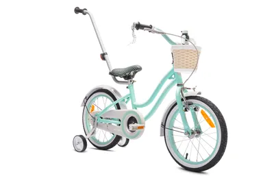Produktbild von SUN BABY Heart Bike Kinderfahrrad für Mädchen 16 Zoll, ab 4 Jahre, mit Stützrädern, abnehmbarer Schubstange, Korb, Klingel, Rücktrittbremse & V-Brake