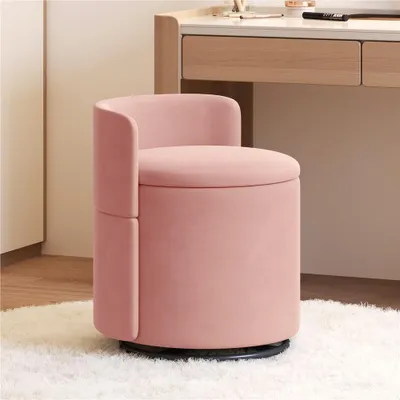 Produktbild von Yaheetech Drehbarer Sitzhocker mit Stauraum 40 L, gepolsterter Schminkhocker, Hocker für Schminktisch, aus Samtbezug, bis 136 kg, Rosa