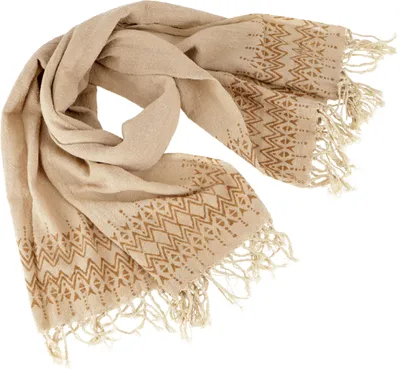 Produktbild von Handgewebtes Baumwolltuch mit Tribalmuster, Webschal - Beige, Uni, Creme-weiß, Baumwolle, 150*100 cm, Schals