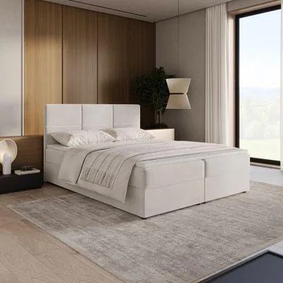 Obrázek produktu pro Postel s pružinovou základnou 160x200 LUNARO s úložným prostorem a s vrchní matrací - krémová (Riviera 02)