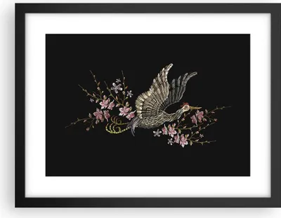 Produktbild von Gerahmtes Poster - Schwarzer Rahmen - Asiatisch Vogel Blumen - 40x30 cm - Wand Bild - Wanddeko - Wandbilder - Kunstposter - Wandposter - Bilderrahmen - Bilder - Kunstdruck - P2BAA40x30-4614