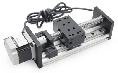 Image de Rail de guidage linéaire - 300 mm - Découpé au laser et usiné parnumérique (CNC) - Aluminium anodisé avec moteur pas à pas