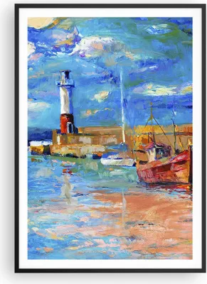 Produktbild von Gerahmtes Poster - Schwarzer Rahmen - Leuchtturm Meer - 70x100 cm - Wand Bild - Wanddeko - Wandbilder - Kunstposter - Wandposter - Bilderrahmen - Bilder - Kunstdruck - Wandbild - P2BPA70x100-3693