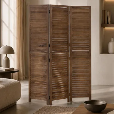 Imagen del producto de Pantalla divisoria HWC-C30b, separador de ambientes, pantalla de protección, estilo vintage, madera de paulownia, 180x120 cm, color marrón