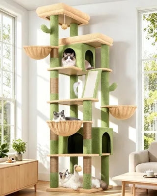 Produktbild von Katzenbaum XXL 204 cm - 2 große Plattformen - 2 Katzenhäuser - 3 Körbe