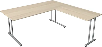 Produktbild von Schreibtisch start up Fuß silber BxT 180x180cm ahorn