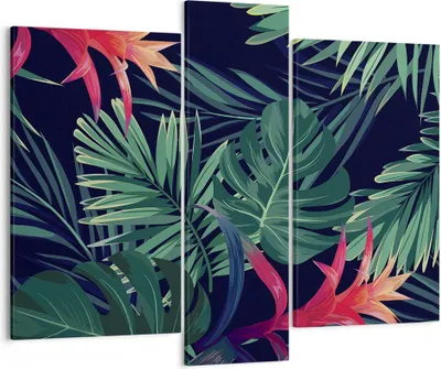 Produktbild von Bild auf Leinwand - Leinwandbild - 3 Teile - Exotisch Blumen Blätter - 95x80cm - Wand Bild - Wanddeko - Wandbilder - Leinwanddruck - Bilder - Wanddekoration - Leinwand bilder - Wandbild - CB95x80-4308