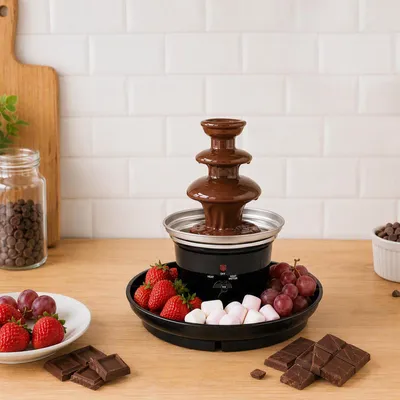 Productafbeelding van 3-laags chocoladefontein, antiaanbaklaag, chocoladefontein, chocoladefondu, chocoladefontein, smeltpot, smeltapparaat, doe-het-zelf