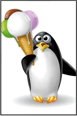 Produktbild von Wallario Wandbild Süßer Eis Pinguin, Größe: 61 x 91,50 cm, Poster mit schwarzem Aluminiumrahmen