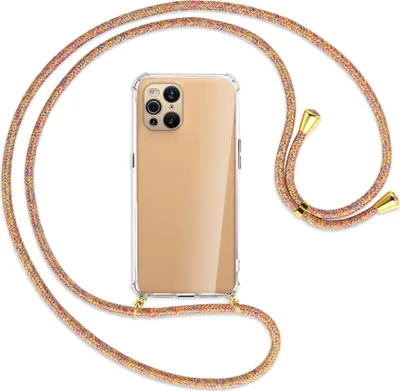 Produktbild von Handykette Backcover-Schutzhülle mit Band (Metall goldfarben) für Oppo Find X3 Pro - Rainbow