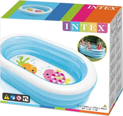 Immagine prodotto di Intex 5748NP, piscina per bambini, 163 x 107 x 46 cm, 3 gonfiabili, anelli trasparenti, con valvola di scarico, incluse toppe di riparazione