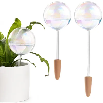 Selbstbewässerungskugeln 2er Set, 500 ml, Regenbogenglas mit Toneinsatz