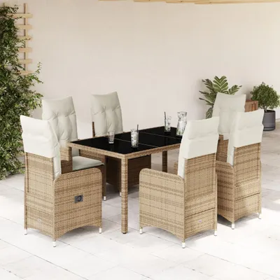 Produktbild von Design 7-tlg. Garten-Bistro-Set mit Kissen Beige Poly Rattan, Gartenmöbel-Sets 2024 Neu