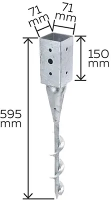 Produktbild von Famanu Schraubeneinführung Pfostenfuß für Holzpfosten - Verzinkt, 71 x 71 mm, 595 mm lang