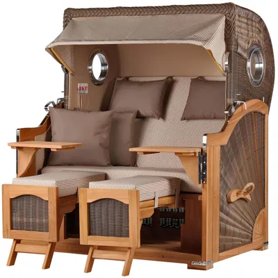 Produktbild von Strandkorb-Set - bene living - Ammersee Grande XL Teak - PE grau - Modell 510 - inkl. Liftersystem