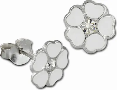 Produktbild von Teenie-Weenie Ohrstecker für Kinder 925 Silber weiß Blümchen Ohrringe SDO8123W