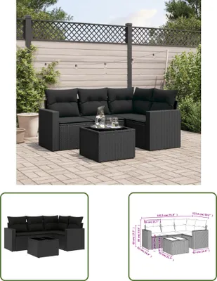 Produktbild von The Living Store 5-tlg. Garten-Sofagarnitur mit Kissen Schwarz Poly Rattan