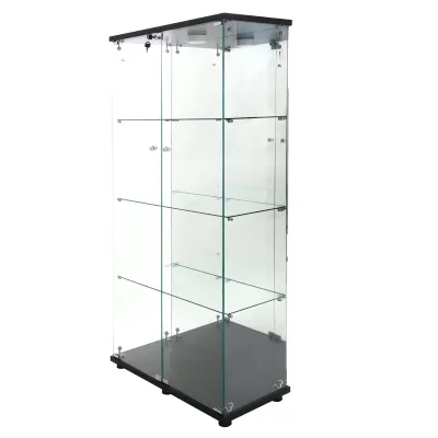 Produktbild von Glasvitrine mit 4 Einlegeböden, 2-türige Vitrine mit Beleuchtung und Schloss, schwarz