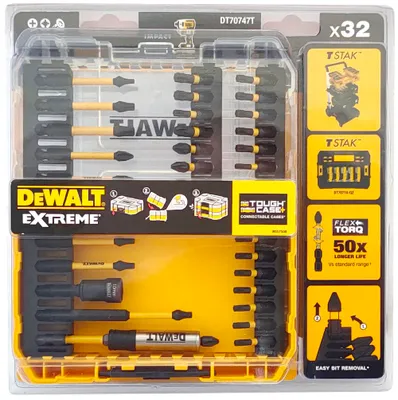 Immagine prodotto di Set di punte a percussione Dewalt Flextorq da 32 pezzi (DT70747T-QZ)