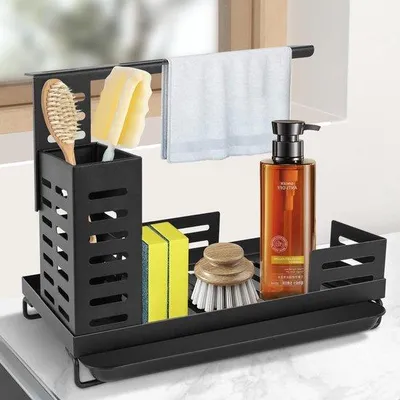 Image de Organisateur pour meuble de cuisine avec bac de récupération et porte-serviettes réglable en hauteur