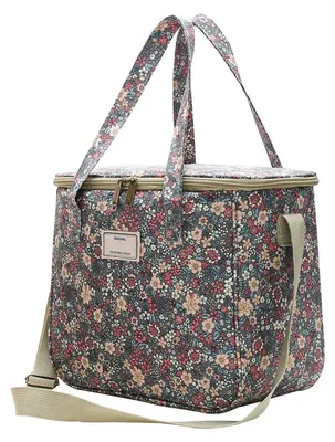 Image de Sac isotherme pour déjeuner, 11,25 litres, motif floral bleu, réutilisable. Sac de pique-nique avec bandoulière