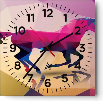 Produktbild von Wanduhr - Quadrat - Glasuhr - Pferd Tiere Geometrie Diamant - 30x30cm - Schleichendes Uhrwerk - Lautlos - zum Aufhängen bereit - Dekoration Modern - Wanddekoration aus Glas - C4AC30x30-2803