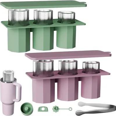 Immagine prodotto di Stampo per cubetti di ghiaccio, 2 pezzi, silicone, senza BPA, verde/viola, 100 ml