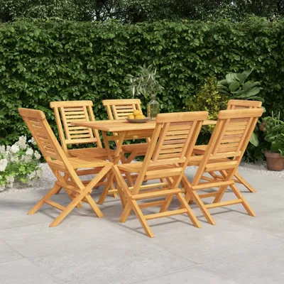 Imagen del producto de Maison Exclusive: Juego de mesa de jardín de 7 piezas, fabricado en madera maciza de teca