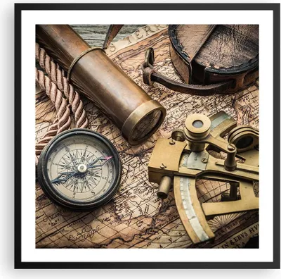 Produktbild von Gerahmtes Poster - Schwarzer Rahmen - Kompass Kompass Karte - 60x60 cm - Wand Bild - Wanddeko - Wandbilder - Kunstposter - Wandposter - Bilderrahmen - Bilder - Kunstdruck - Wandbild - P2BAC60x60-3730